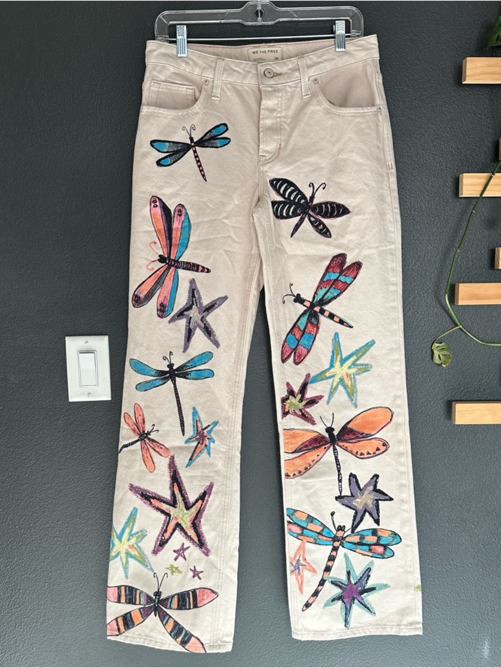 Free People Tennessee Illusions Jeans Dragonfly Print Low Rise Size 28 NEW - Picture 4 of 9